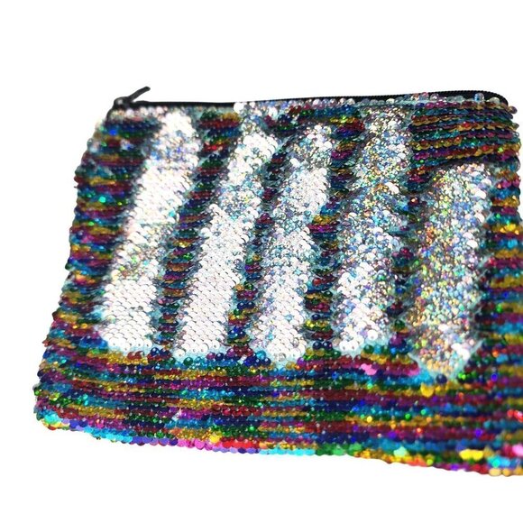 Rainbow Magic Sequin Two-Tone Reversible Flip Zip Up Pouch 9.5"L x 7.5" - Picture 5 of 10